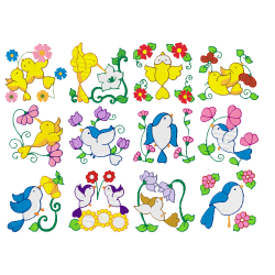 Bird With Flowers Set