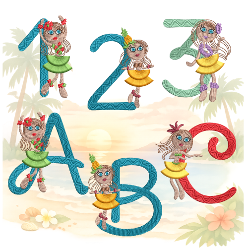 Hula Girl Fringe Skirt alphabet set