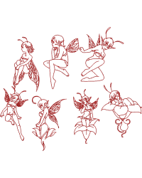 Redwork Fairies Set