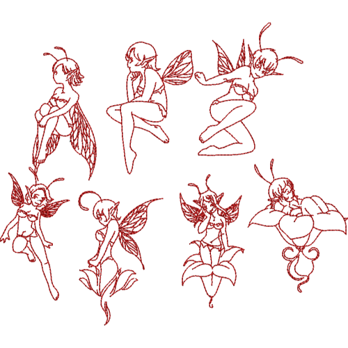 Redwork Fairies Set